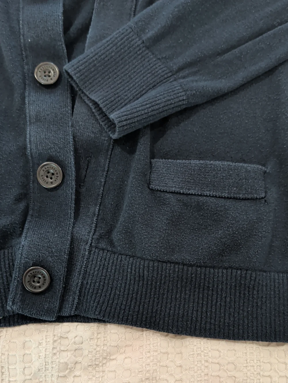 Abercrombie & Fitch Navy Button Cardigan with Contrast Moose